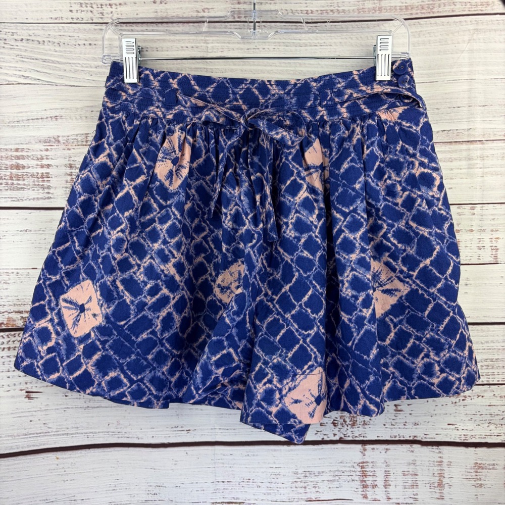 Ulla Johnson Blue Pink Shibori Tie Dye Paperbag Waist Cotton Paloma Shorts 6